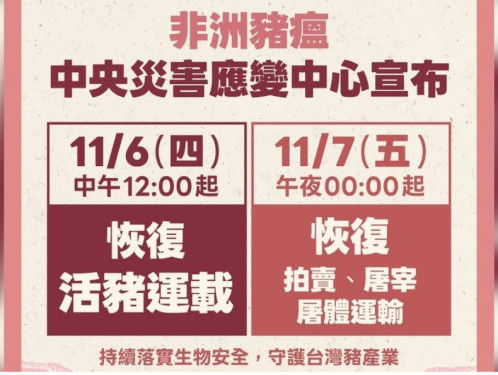 解禁了！無新案例   11/6中午解活豬禁運令、廚餘養豬續禁   中市府3大配套措施因應