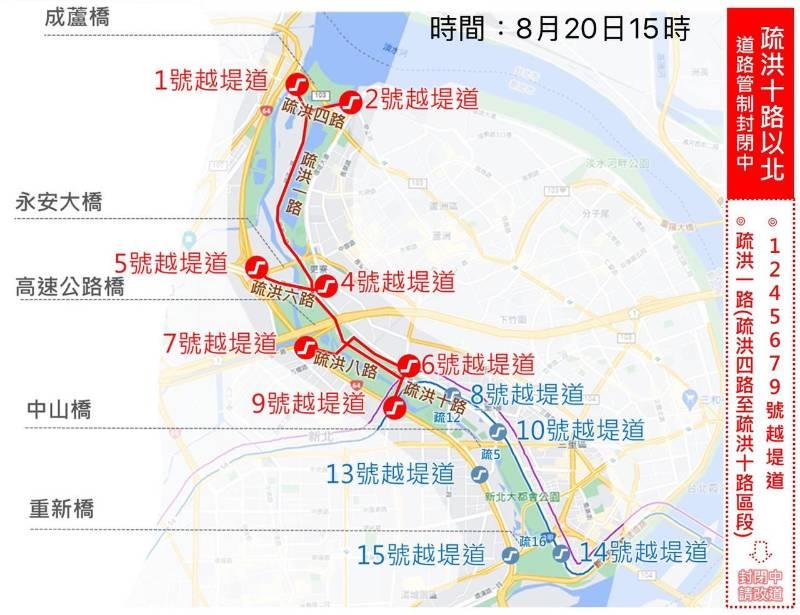 8月20日豪大雨及抽水站抽排水二重疏洪道已積淹水請提早配合改道