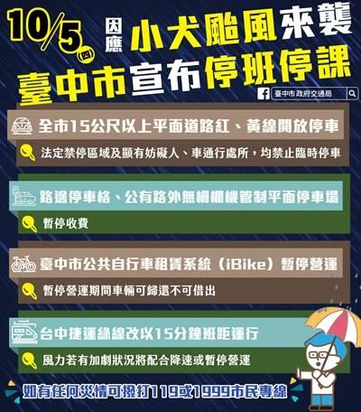 小犬颱風來襲   中市部分紅黃線路段開放停車