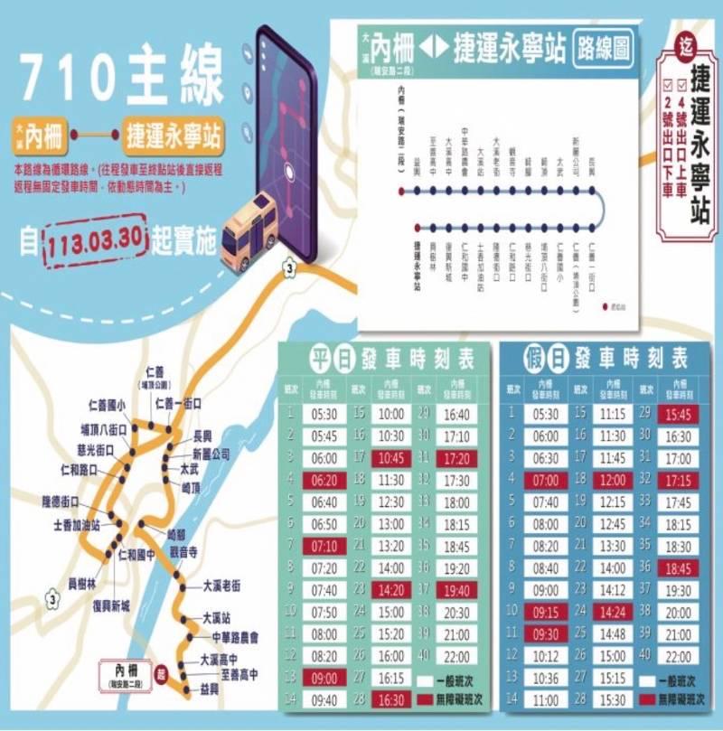 桃園市區客運710路線 3月30日起加密班次擴大服務