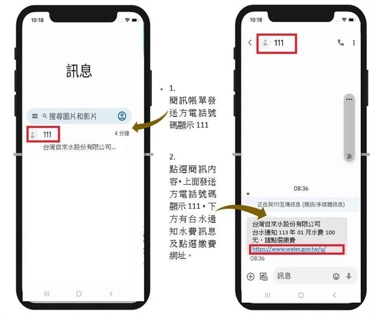 注意催繳簡訊受騙 台水簡訊認明發送碼：111