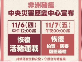 解禁了！無新案例   11/6中午解活豬禁運令、廚餘養豬續禁   中市府3大配套措施因應