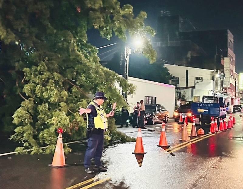 豪雨不斷路樹傾倒阻交通　北港警冒雨交管排除路障