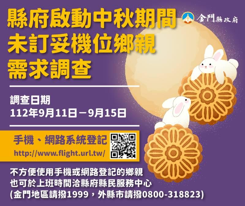 中秋未訂妥機位 金門9/11起啟動需求調查