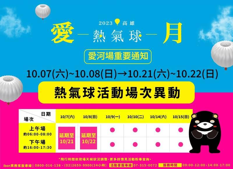 「2023高雄愛．月熱氣球」活動10/7-10/8場次延期