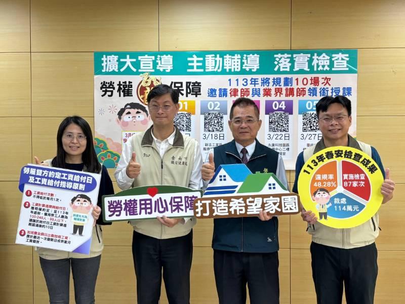 南市勞工局公布113年度春安期間「勞動條件檢查」執行成果 持續運用多元方法 期許勞權「龍」保障