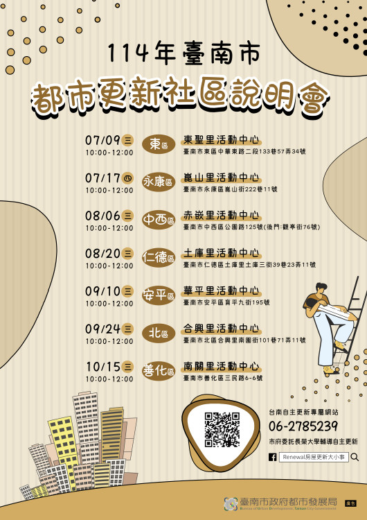 臺南市 114 年度持續推動自主更新補助計畫 多場說明會將登場