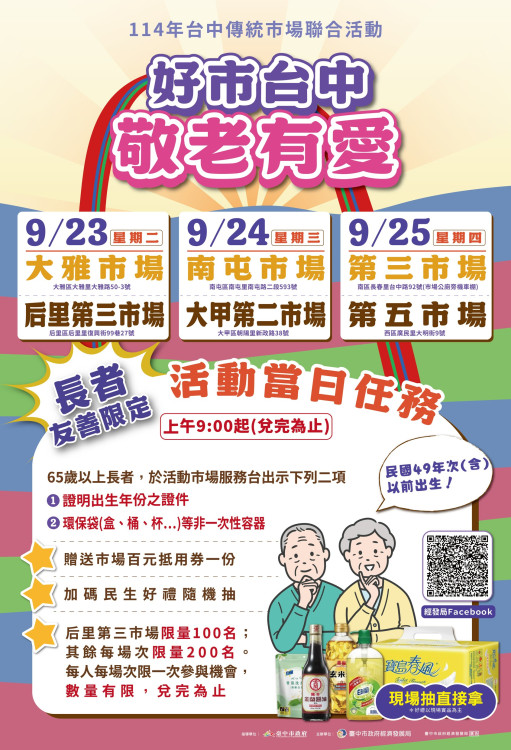 好市台中！10大菜市聯合活動 經發局邀您逛市場、抽好禮、拿抵用券