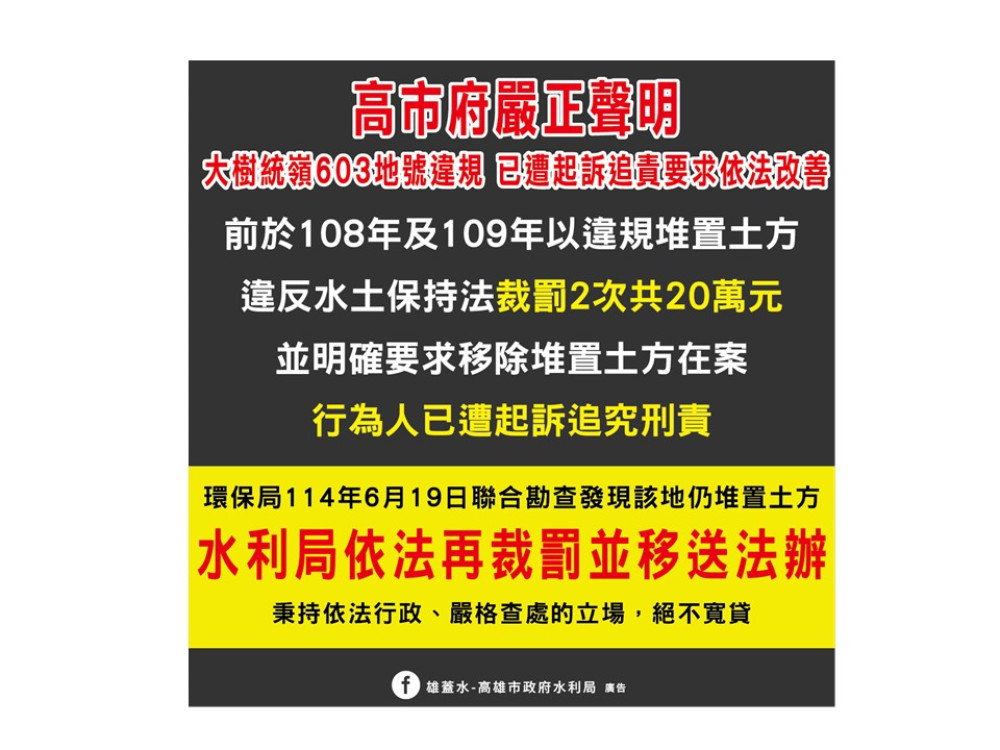 打擊非法   水利局:大樹山區土地濫墾108年起已陸續裁罰