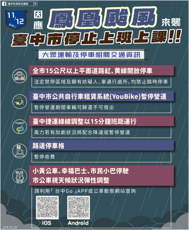 鳳凰颱風來襲 中市部分紅黃線路段開放停車