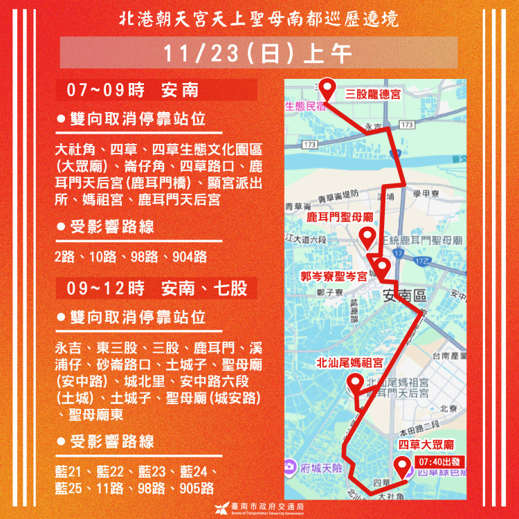 北港媽祖遶境進台南市區 20 日起交通管制 替代路線看這裡