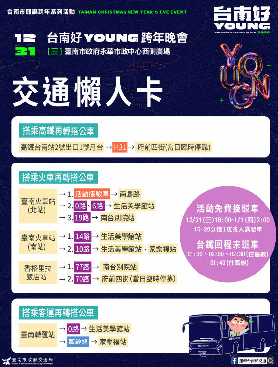 台南好young跨年晚會12/31交管 多處改道＋接駁專車便民