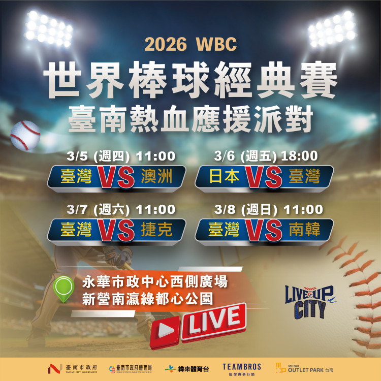 WBC經典賽3/5東京開戰！台南雙場地大螢幕轉播 黃偉哲揪市民熱血應援
