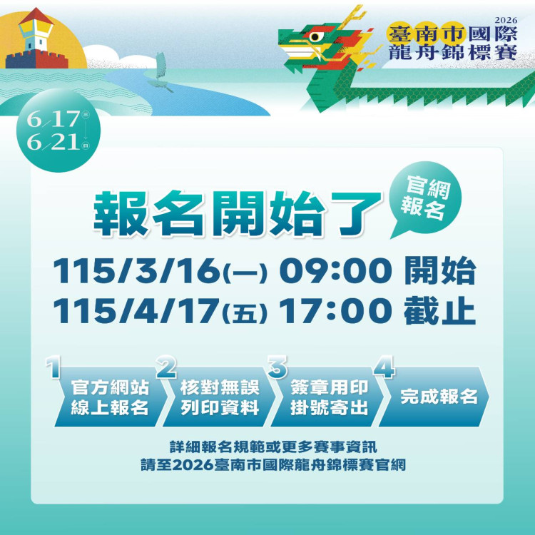 2026 臺南市國際龍舟錦標賽 6 月開戰，報名啟動