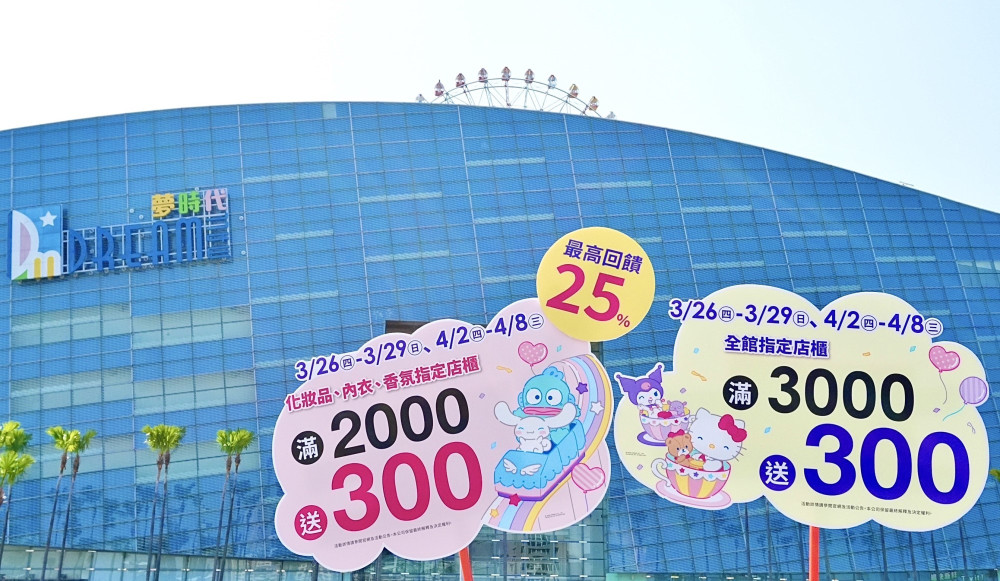 夢時代美人節4／2開跑　滿3,000送300、最高回饋25％