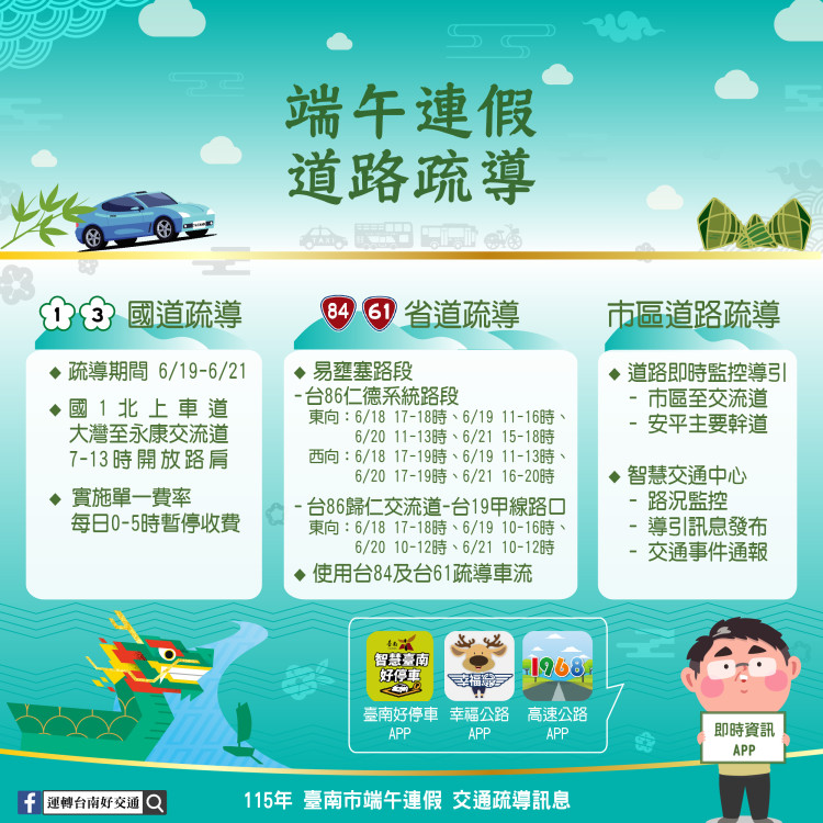 端午連假台南交通提醒 市民遊客注意規劃