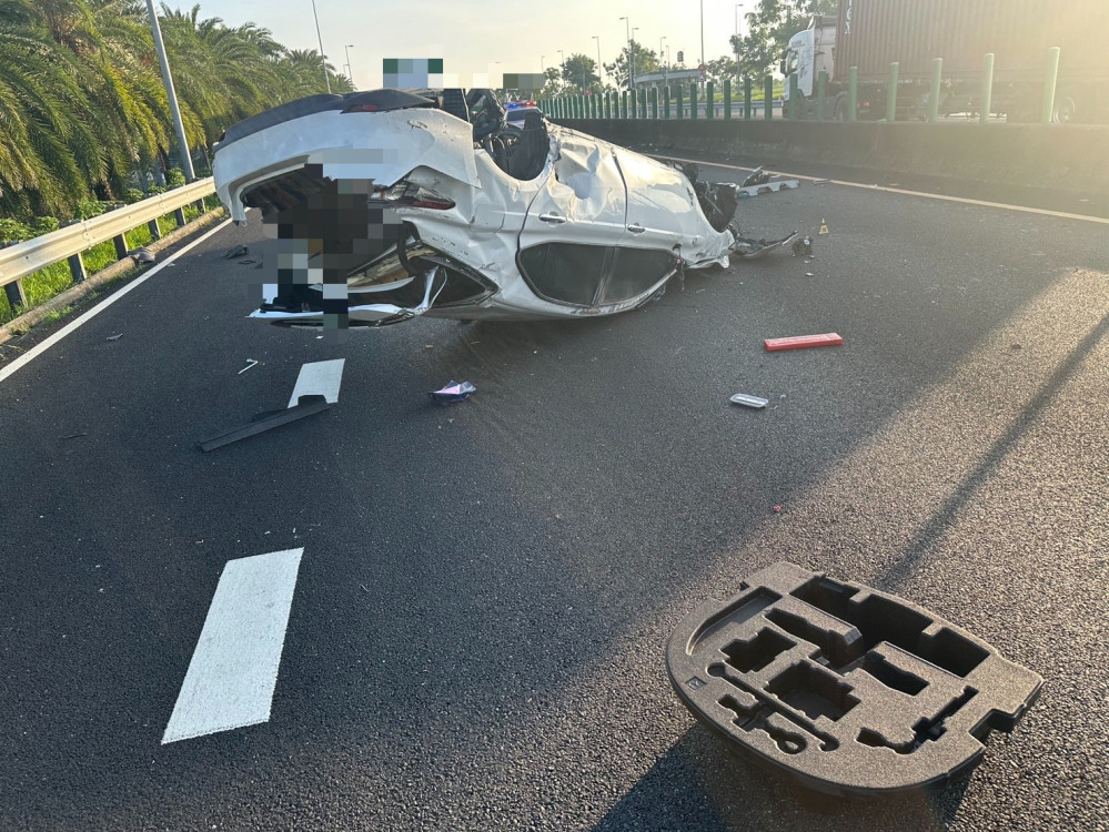 國道3號竹田路段傳死亡事故　自小客翻覆釀1死原因待查