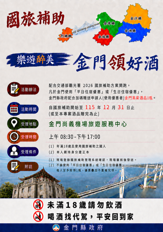 登錄平日國旅優惠不卡關！金門專屬服務櫃台領好禮