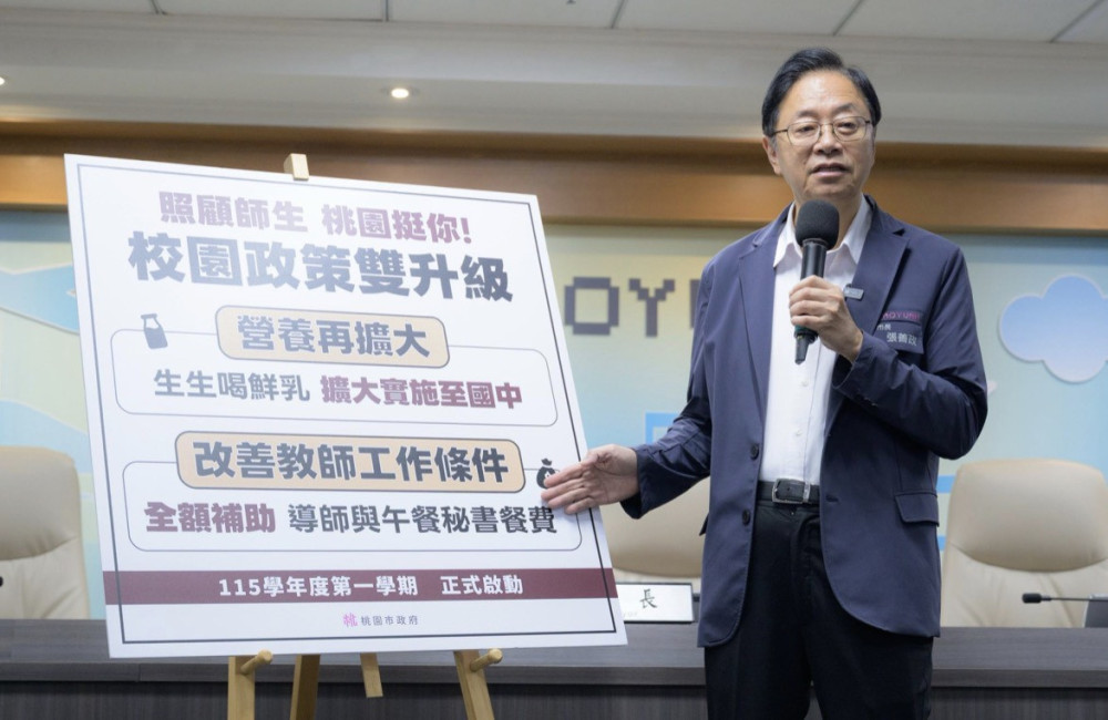 桃園加碼師生照顧　張善政宣布導師及午餐秘書午餐全額補助、鮮乳政策延伸國中