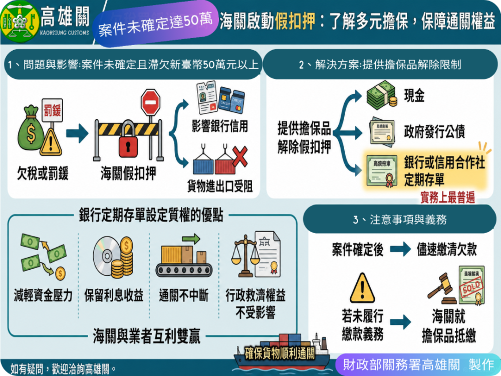 無法現金擔保別慌！高雄關:可用其他擔保方式解除通關限制