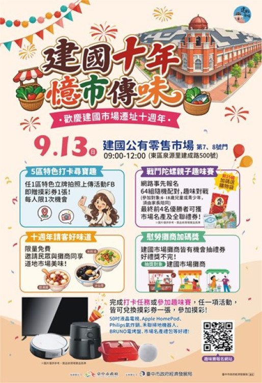 建國市場遷址10週年！9/13「憶市傳味」登場　千份美食、親子陀螺歡樂同慶