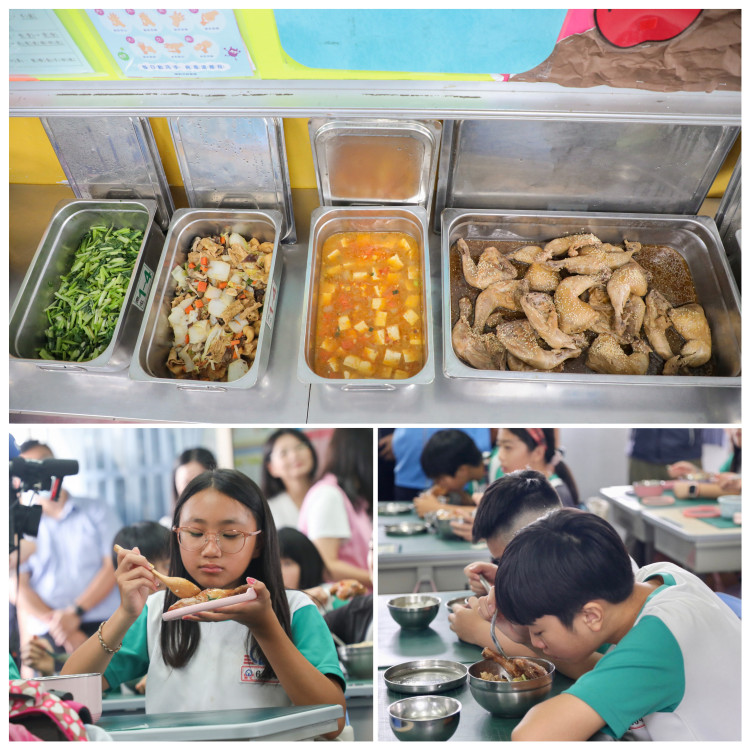 中市免費營養午餐啟航！盧秀燕親為學生打菜、陪同用餐 開學週加碼雙主菜、首日迎「L形大雞腿」