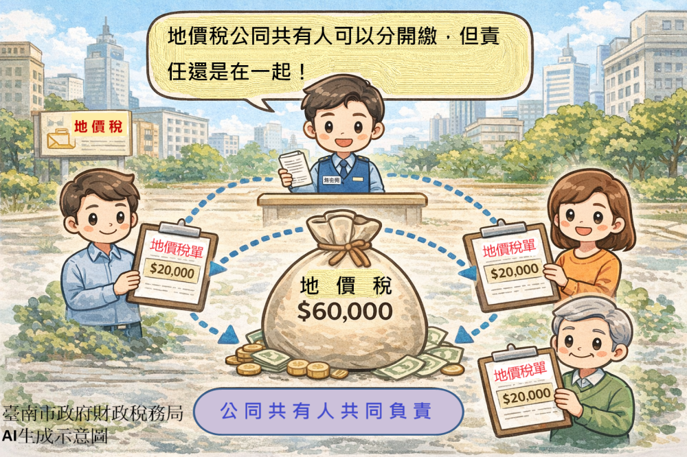 地價稅分單繳納不等於各自負責　南市財稅局籲共有人協調避免欠稅糾紛